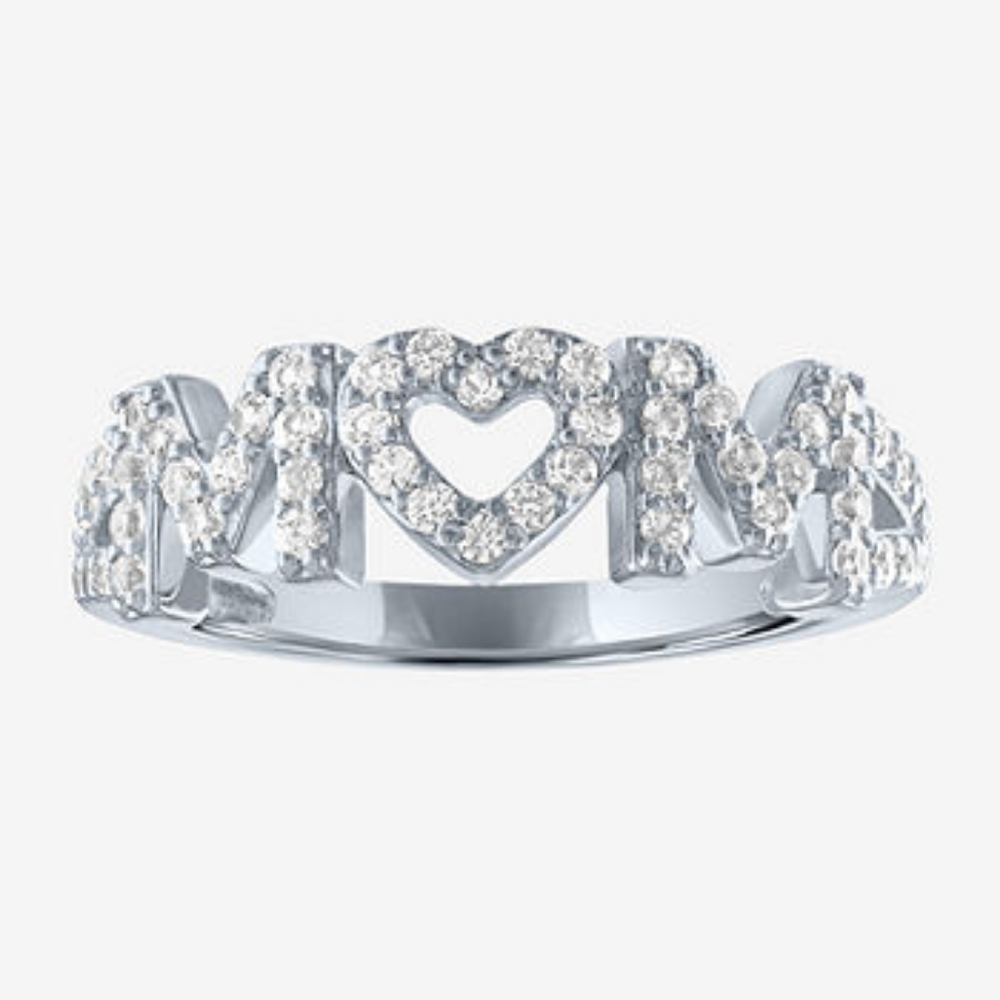 NEW White Sapphire Sterling Silver Heart Band